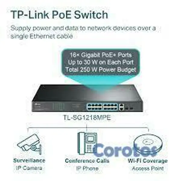 computadoras y laptops - SWITCH 18 PUERTOS TP-LINK   18 PUERTOS Y 16 POE+ 4