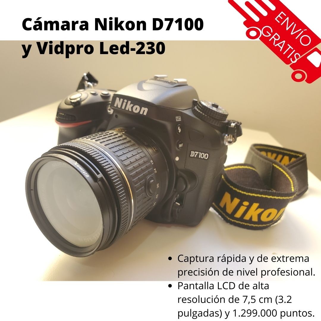 camaras y audio - Cámara Nikon D7100 y Vidpro Led-230