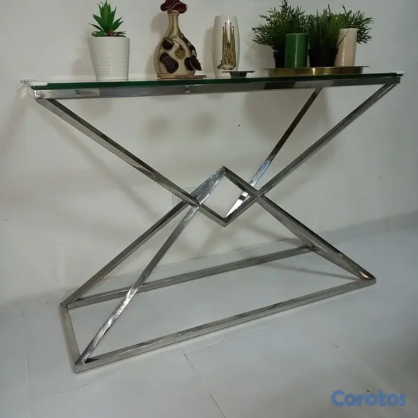 decoración y accesorios - Vendo mesa de centro y repisa plateadas 2