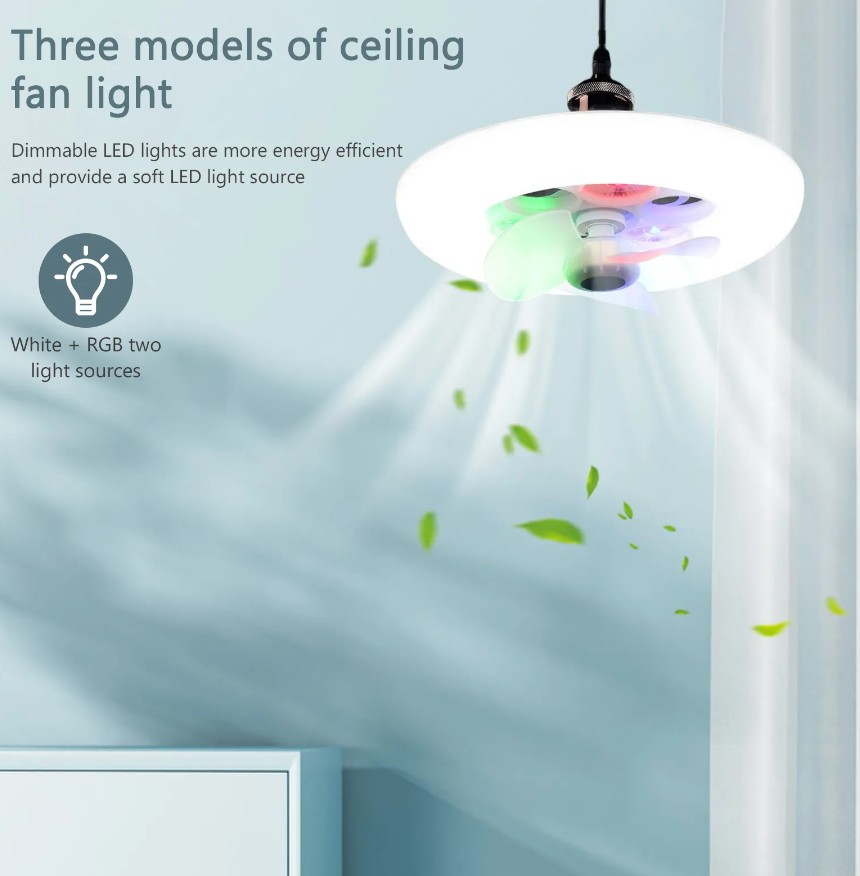 electrodomesticos - Ventilador de techo con luces, ventilador LED de 60W, luz RGB, regulable. 3