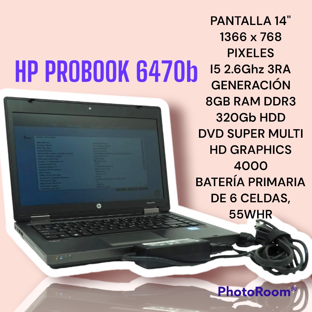 LAPTOP HP PROBOOK 6470B I5 2.6GHZ, 4GB DDR3, 320GB HDD, SENSOR HUELLA WINDOWS 10