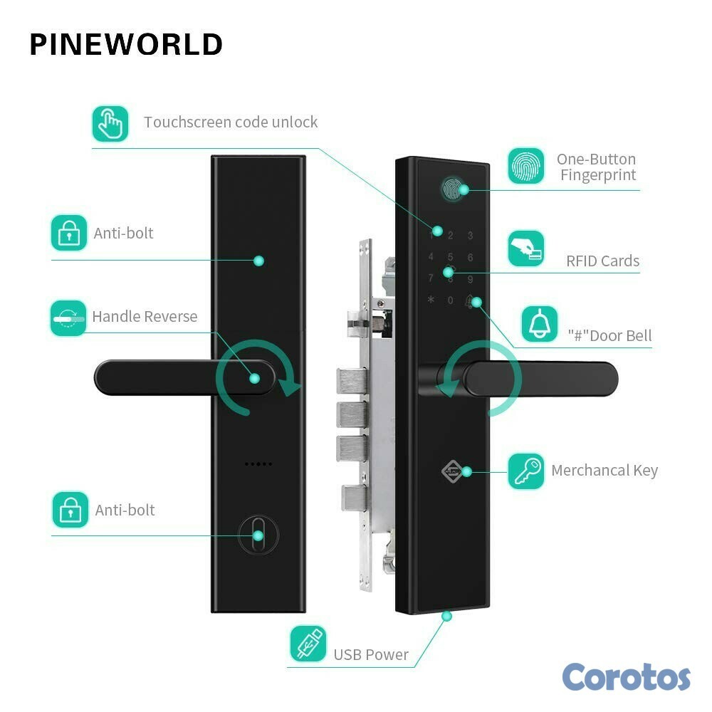 otros electronicos - Cerradura smart para puerta con huella digital inteligente y llaves de acceso 3