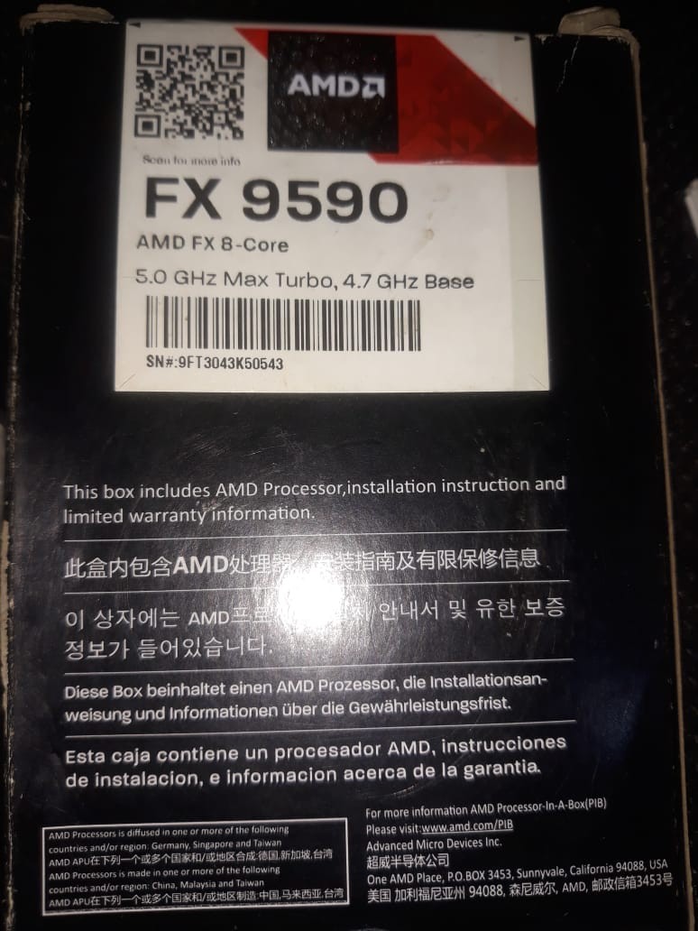 Otros productos - Procesador AMD FX 9590 SOCKET AM3+ 8-Core 5.0 Ghz Max. Turbo, 4.7 Ghz Base