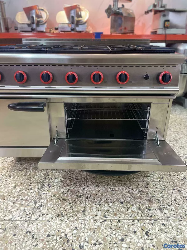 equipos profesionales - Estufa industrial comercial de 6 hornillas y horno 8