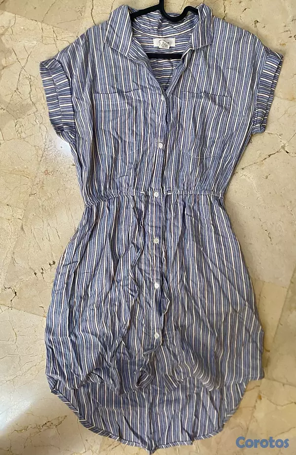 ropa para mujer - Vestido corto azul de rayas casual juvenil 3
