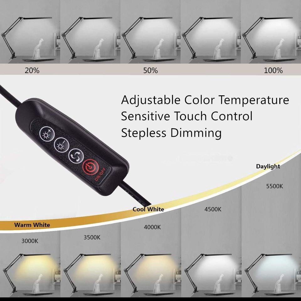 decoración y accesorios - Lámpara de escritorio LED de brazo oscilante de metal, con 3 modos de color, 3