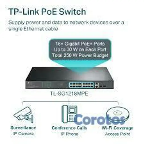computadoras y laptops - SWITCH 18 PUERTOS TP-LINK   18 PUERTOS Y 16 POE+ 6
