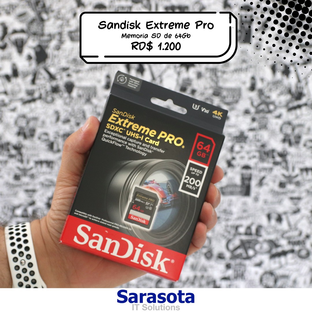 accesorios para electronica - Memoria SD 64Gb SanDisk Extreme Pro (200 MB/s) Somos Sarasota