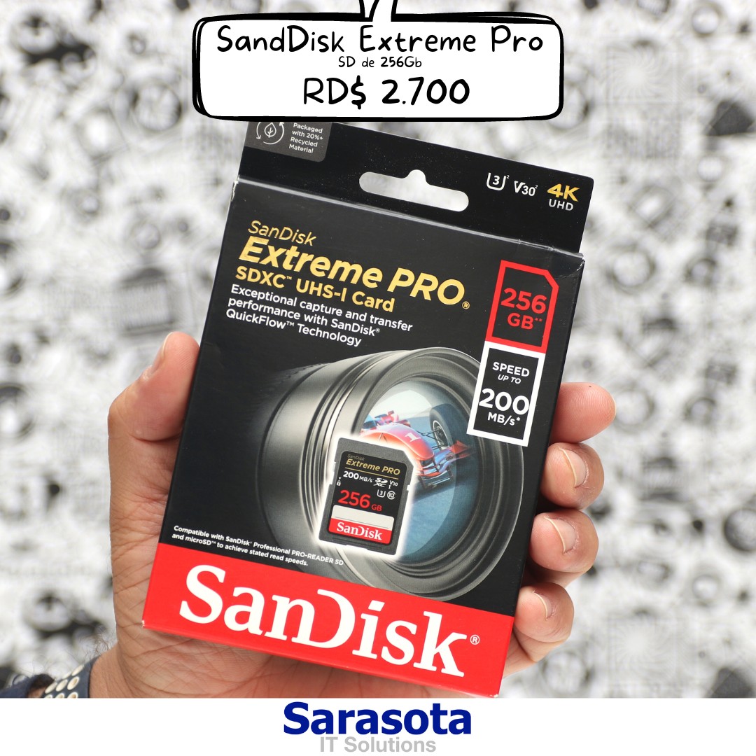accesorios para electronica - Memoria SD 256Gb SanDisk Extreme Pro (200 MB/s) Somos Sarasota