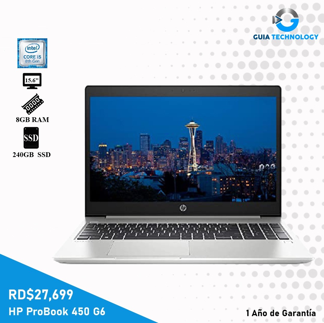 computadoras y laptops - HP Probook 450 G6  Core i5-8265U @1.60 240GB SSD 8GB RAM (Incluye Mouse y Mochil