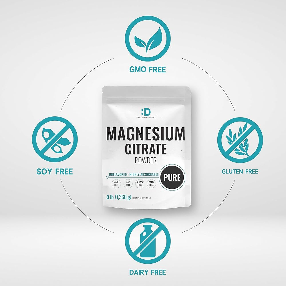 Salud y Equipamiento Médico - Citrato De Magnesio En Polvo 500 Mg, 3 Libras Sin Sabor 3