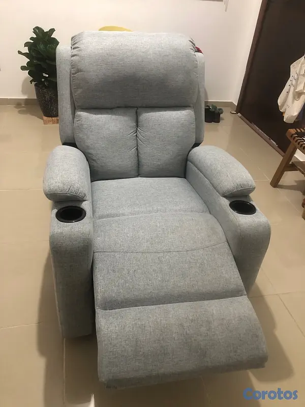muebles y colchones - Sofá azul en tela,  reclinable con tres posiciones 3