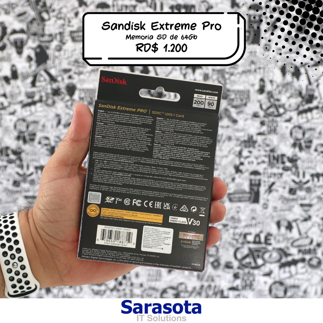 accesorios para electronica - Memoria SD 64Gb SanDisk Extreme Pro (200 MB/s) Somos Sarasota 1