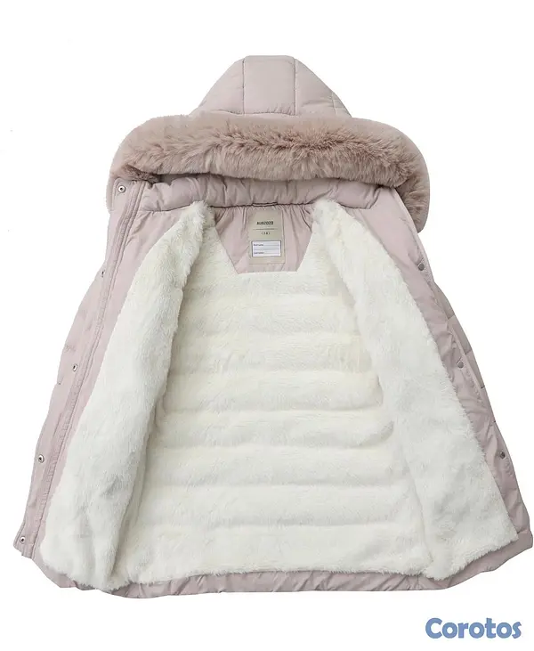 ropa y zapatos - Abrigo largo para niña con capucha – caqui claro 3