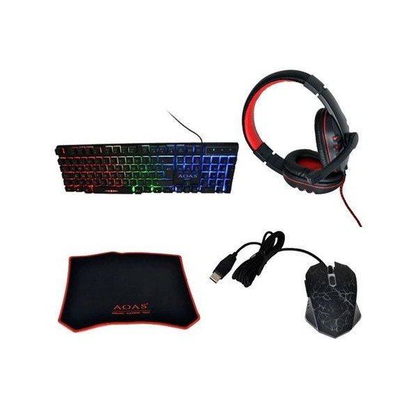 accesorios para electronica - Kit de Gamer Juego Combo Teclado + Mouse + Audifonos + Mouse pad gaming 3