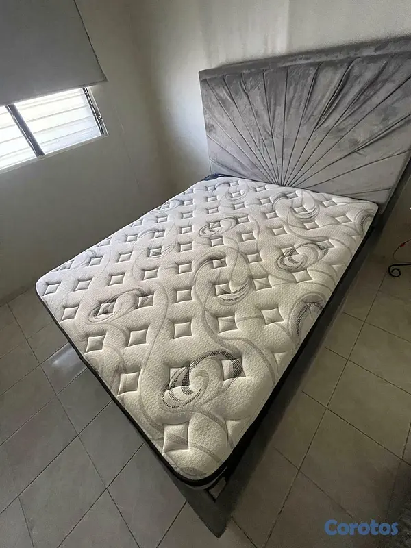 muebles y colchones - Cama Tapizada Gris + Colchón Incluido (FULL) 5