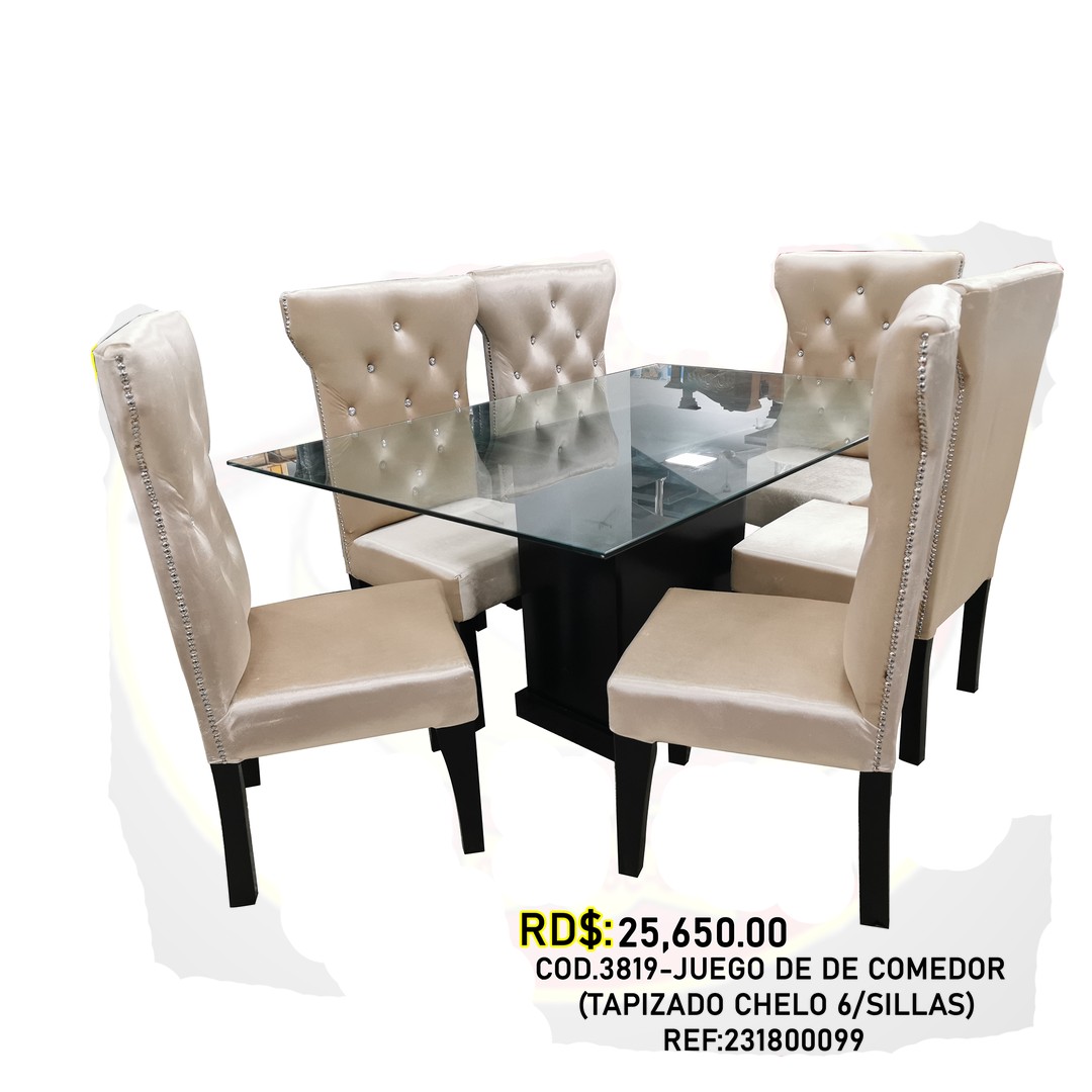 muebles y colchones - Juego de comedor entapizado de 6 sillas color crema