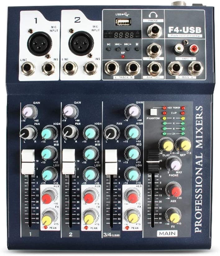 otros electronicos - Mezclador de audio de 4 canales F4-USB mixer amplificador para sonido