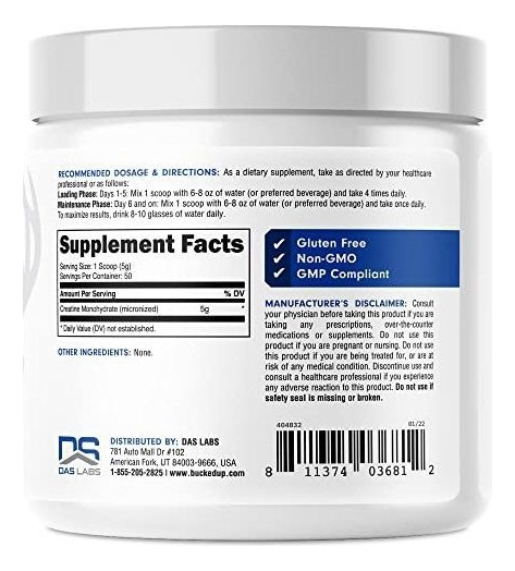 Salud y Equipamiento Médico - Bucked Up Monohidrato De Creatina 250 Gramos En Polvo 2