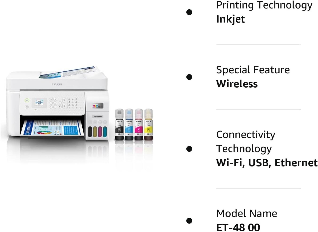 impresoras y scanners - Epson EcoTank ET-4800 Impresora Multifuncional, ADF y Fax, WIFI, USB, Enthernet