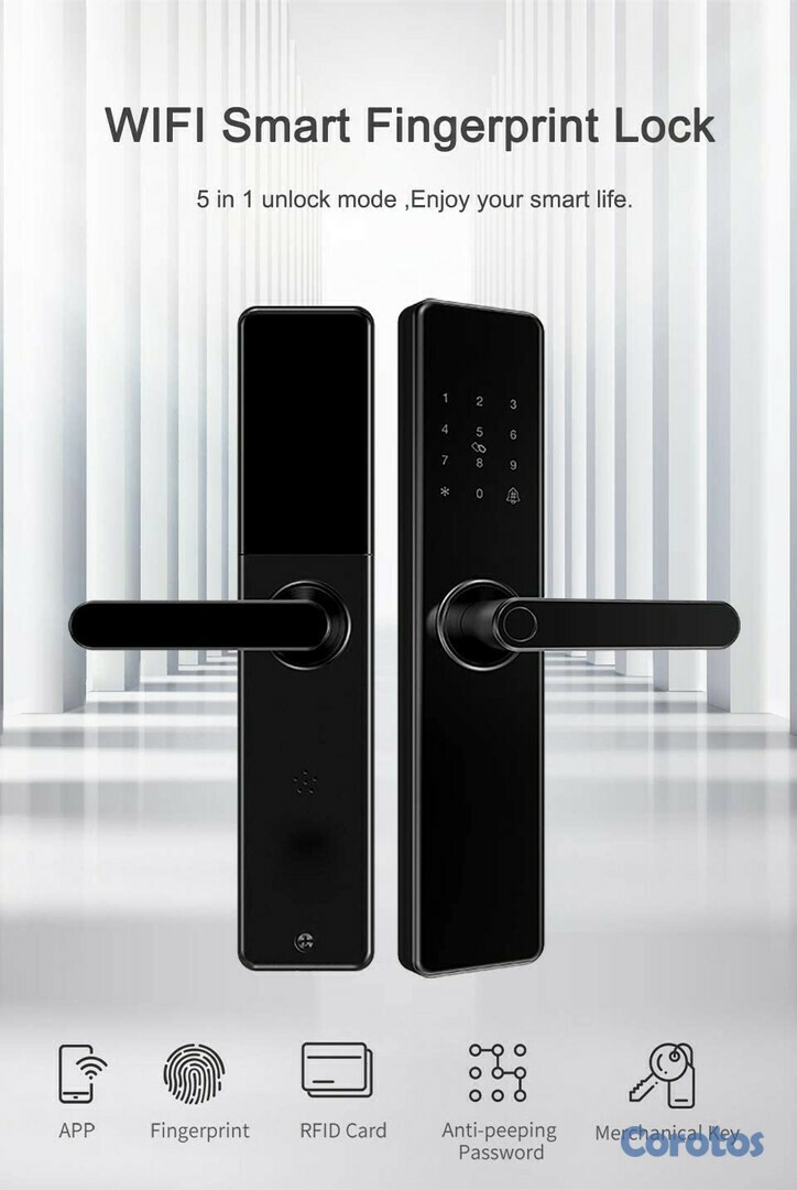 otros electronicos - Cerradura smart para puerta con huella digital inteligente y llaves de acceso 4