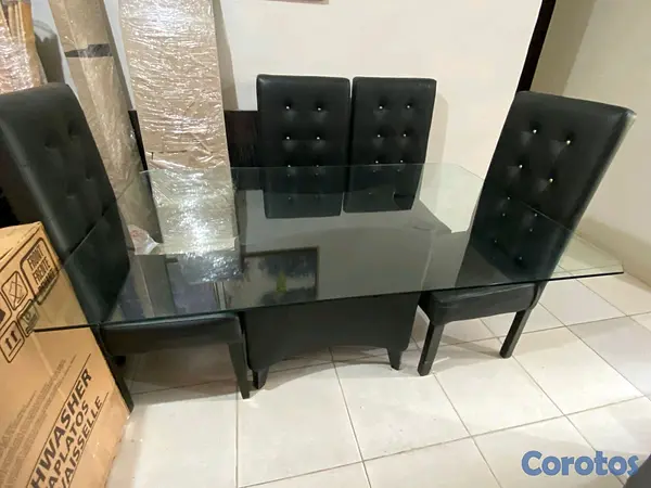 muebles y colchones - Comedor tope cristal negros en leather 19