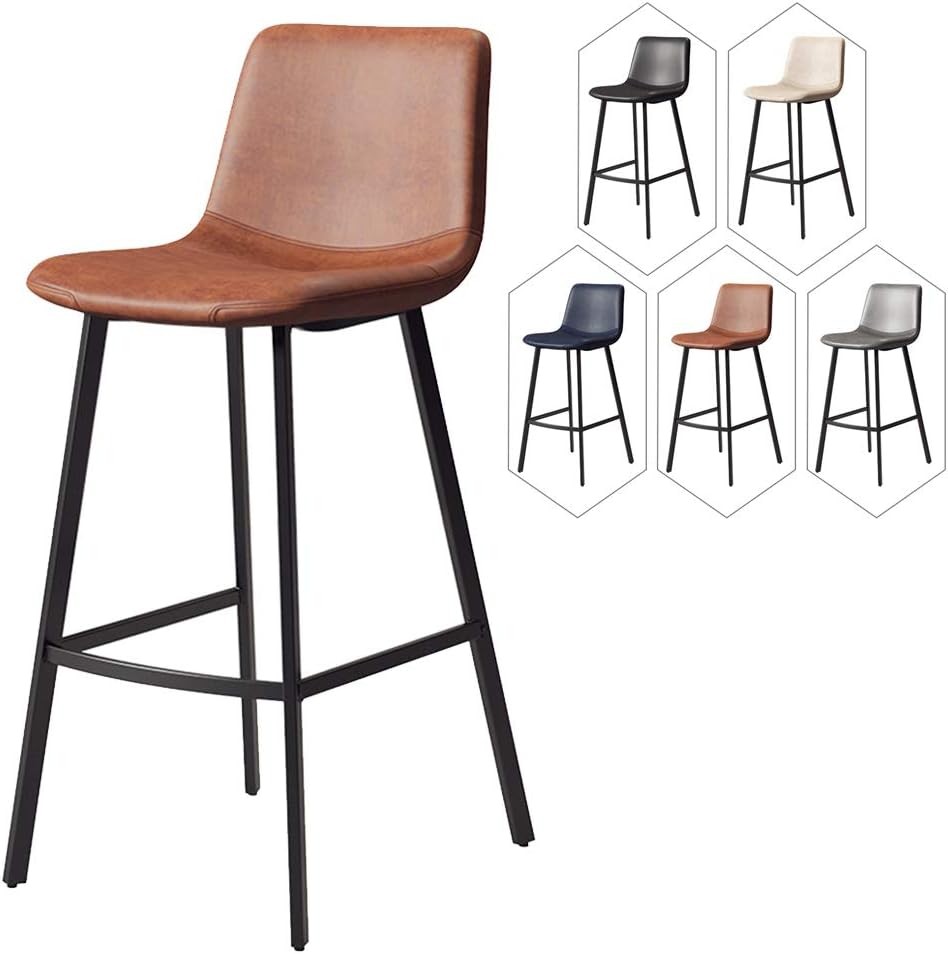 muebles y colchones - Taburete tapizado de cuero PU , patas de hierro negro. silla alta desayunador 0