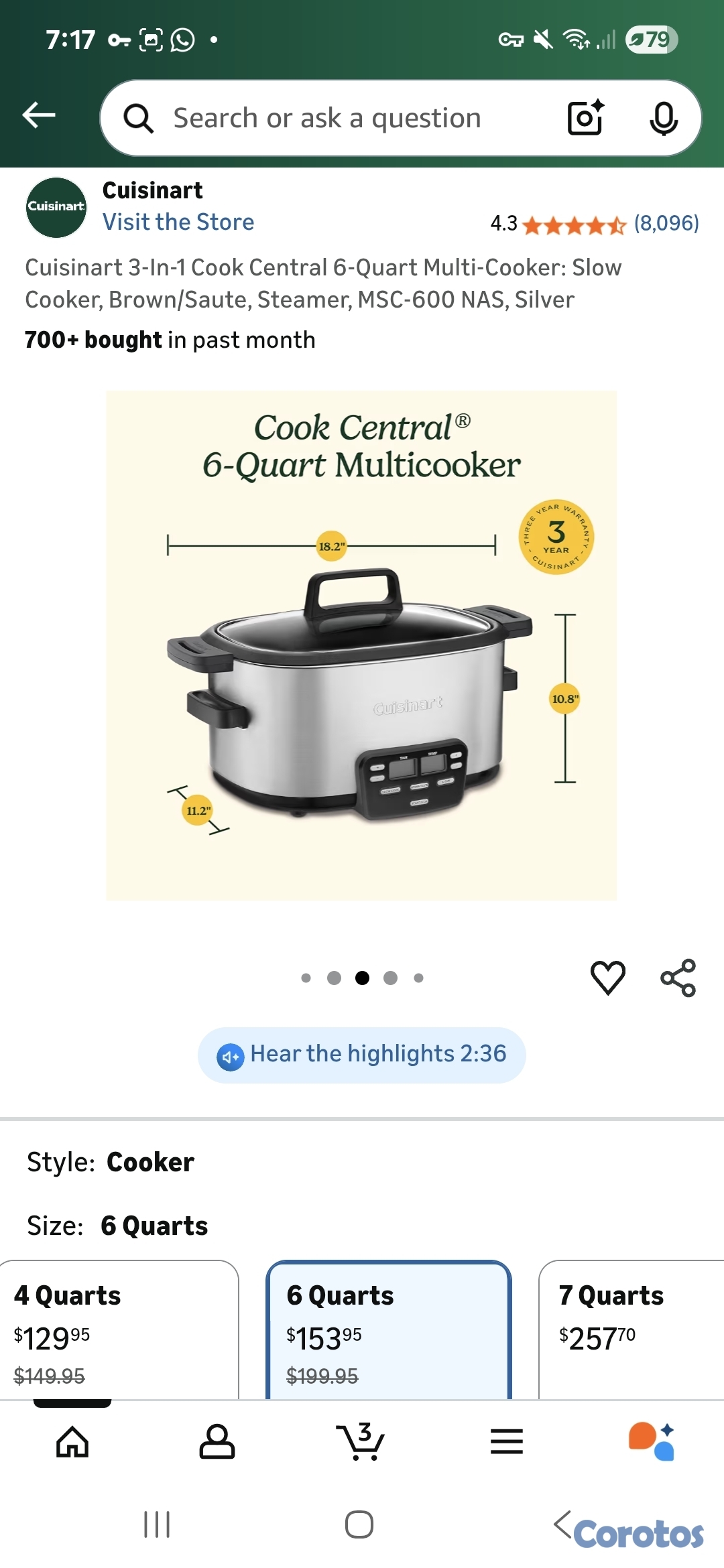 cocina - Vendo olla Cuisinart MSC-600 3-In-1 Cook Central 6-Quart Multi-Cooker 4