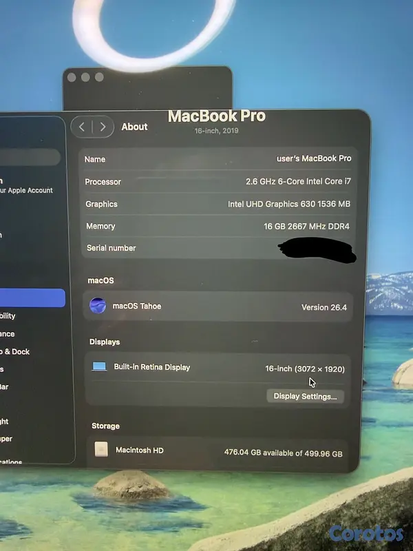 computadoras y laptops - MacBook Pro 2019 16-Inch i7/16GB/512 último IOS NO NEGOCIABLE NO CAMBIOS  4