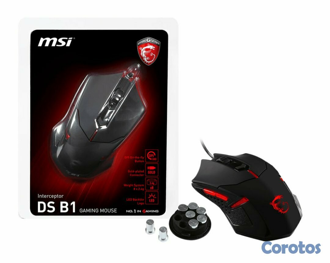 computadoras y laptops - MOUSE MSI INTERCEPTOR DS B1, CONECTOR USB DORADO CON SENSOR ÓPTICO DE NIVEL