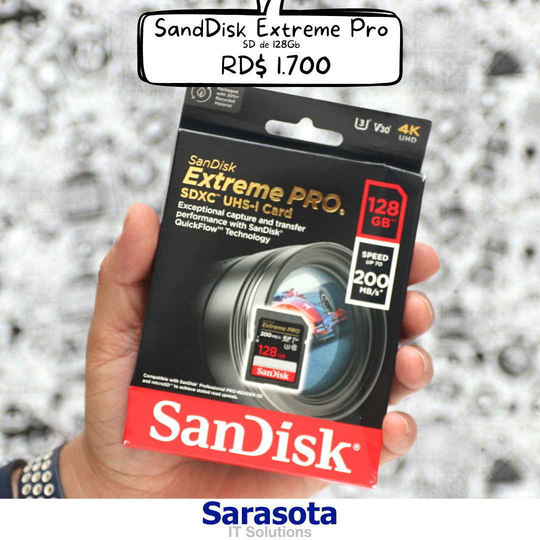 accesorios para electronica - Memoria SD 128Gb SanDisk Extreme Pro (200 MB/s) Somos Sarasota