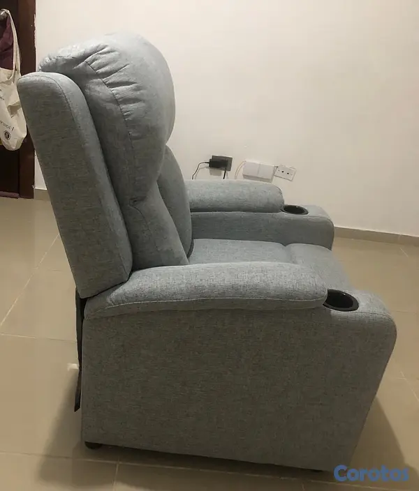 muebles y colchones - Sofá azul en tela,  reclinable con tres posiciones 4