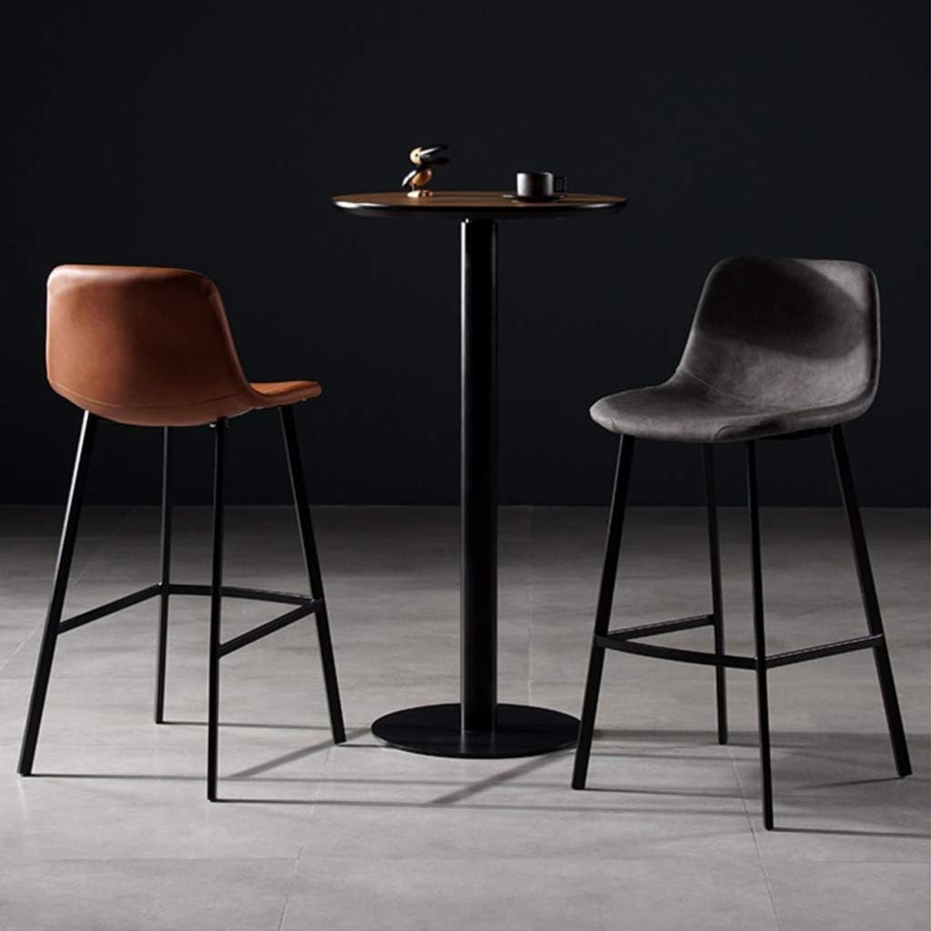 muebles y colchones - Taburete tapizado de cuero PU , patas de hierro negro. silla alta desayunador 2