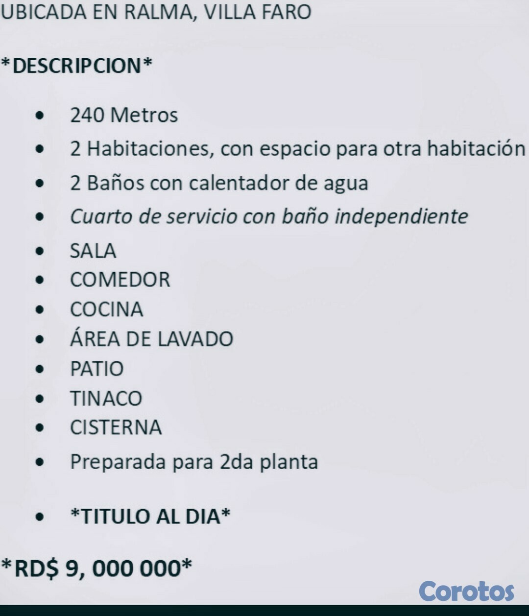 casas - Vendo Casa en Ralma Villa Faro  1