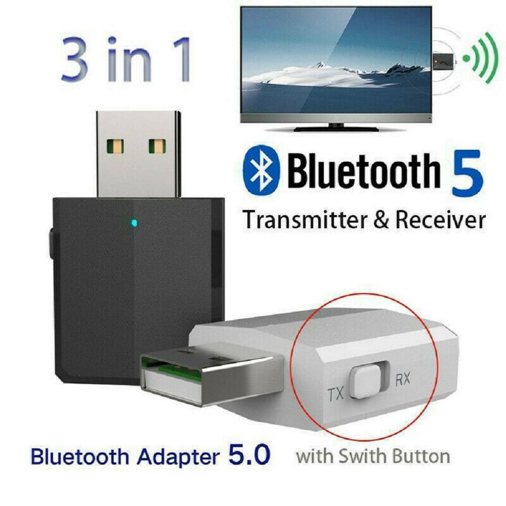 otros electronicos - Adaptador 3 en 1 Transmisor/Receptor de Audio USB Bluetooth 5.0 para Tv/Pc/Carro