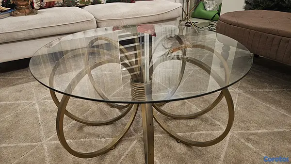 decoración y accesorios - Mesa de centro para sala de cristal base dorada 2