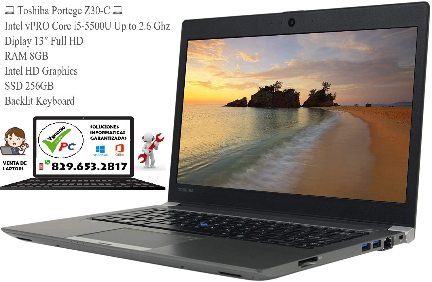 computadoras y laptops - Toshiba Portege Z30-C Core i5 5500U 2.6GHz 8GB RAM 256GB SSD 13.3'' Win10 Laptop
