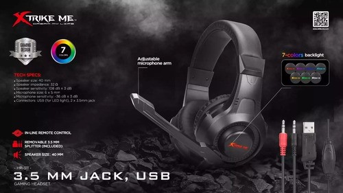 computadoras y laptops - Auriculares con microfono para juegos HEADSET GAMING MIC AJUSTABLE XTRIKE  0