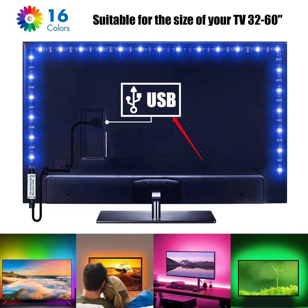 decoración y accesorios - Tiras LED RGB USB de 2 metros, ideal para TV 1