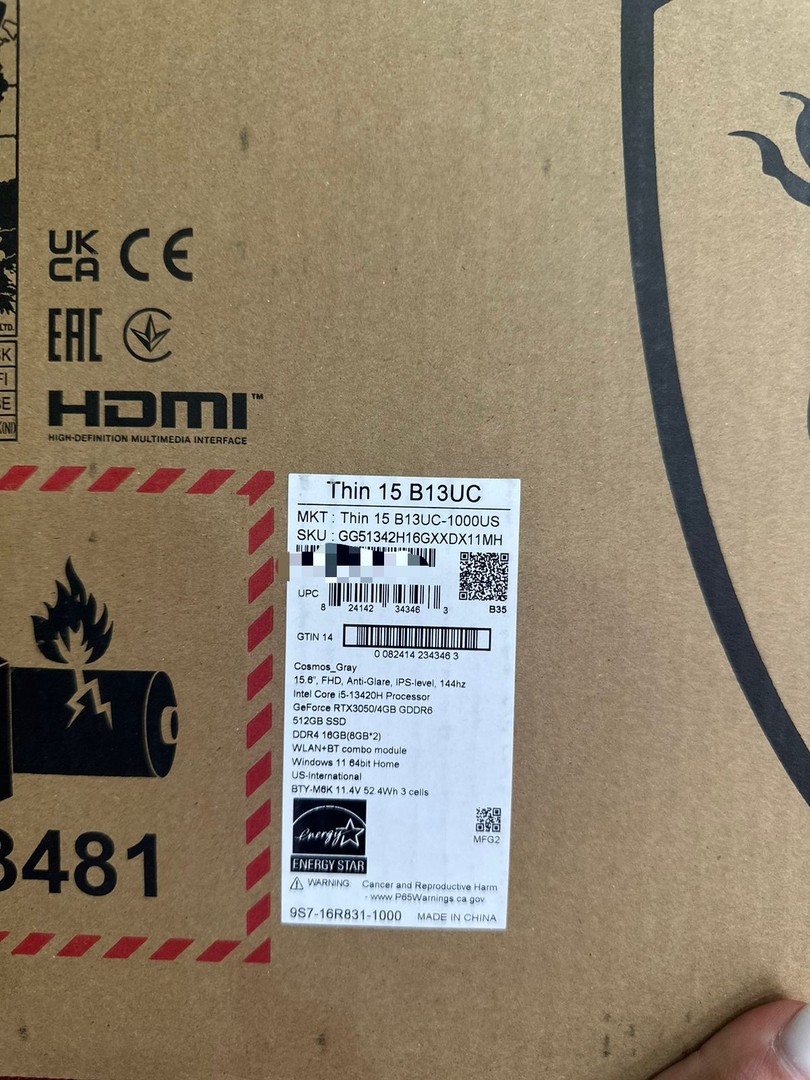 computadoras y laptops - Laptop Msi Thin B13|16GB RAM|512GB SSD|RTX3050 (4GB)|IntelCore i5-13VA|15.6"  1