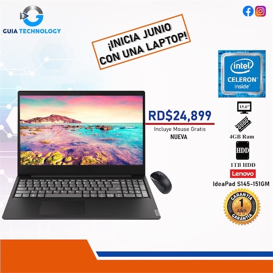 computadoras y laptops - NUEVA Económica Laptop Lenono 1TB Disco Mouse GRATIS