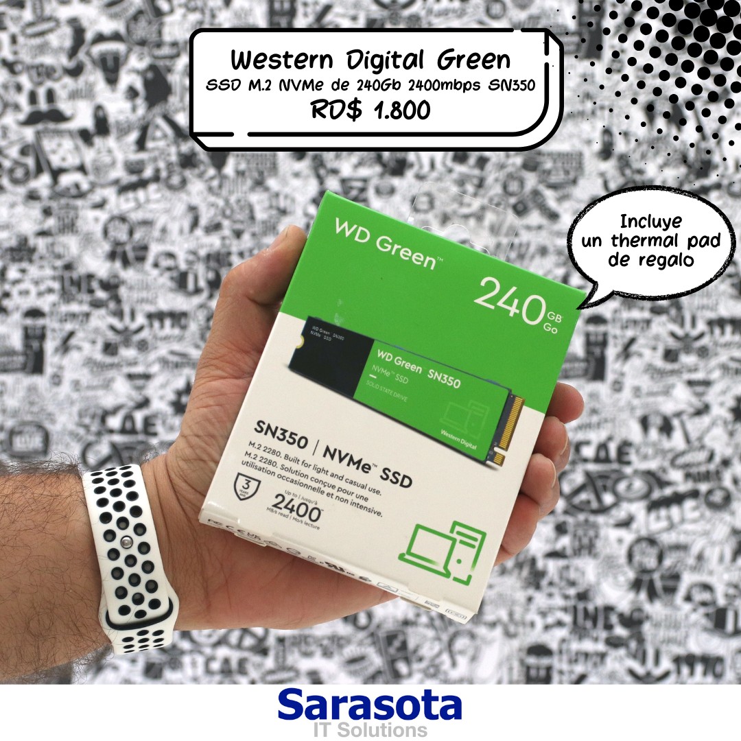 accesorios para electronica - SSD M.2 NVMe Western Digital Green de 240Gb en 1800
