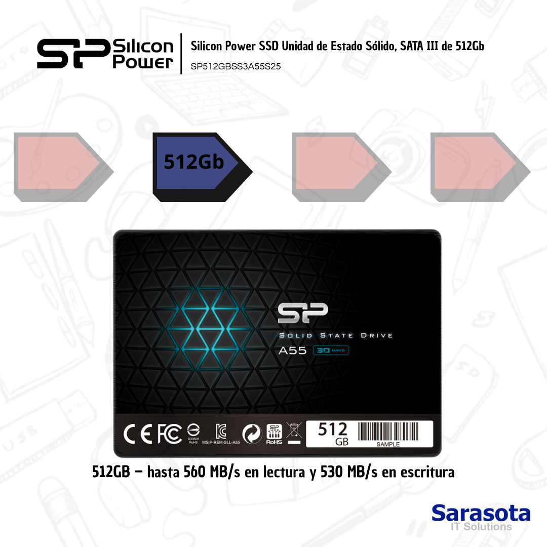 accesorios para electronica - SSD 512Gb Disco Estado Sólido marca Silicon Power