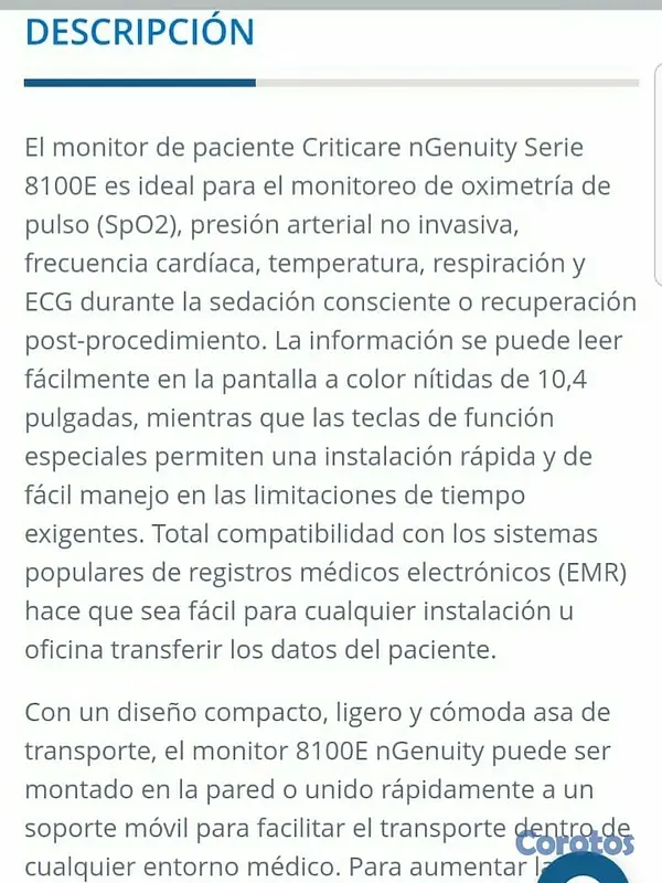 equipos profesionales - Monitor de pacientes Criticare nGenuity 5