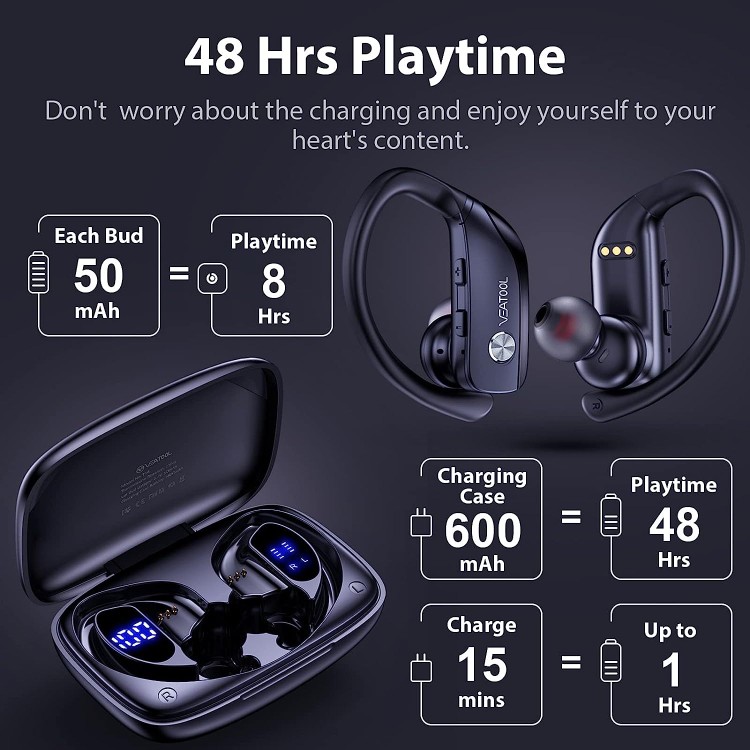 camaras y audio - Auriculares inalambricos Bluetooth 48 horas de reproducciòn para entrenamiento