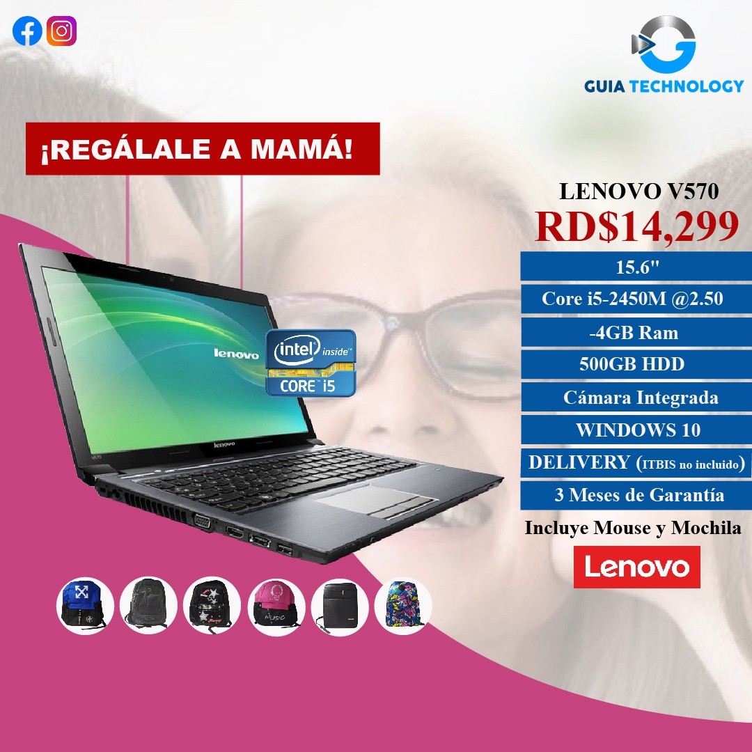 computadoras y laptops - i5 Laptop ESPCIAL MADRE Lenovo V570, Incluye Mouse y Mochila