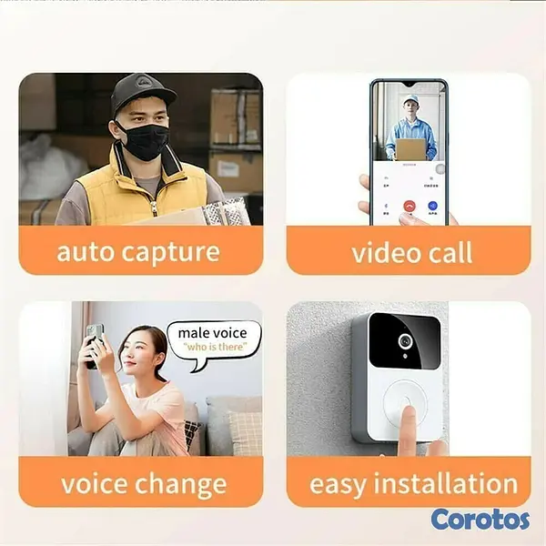 camaras y audio - Timbre inteligente con cámara wifi para puertas recargable 6