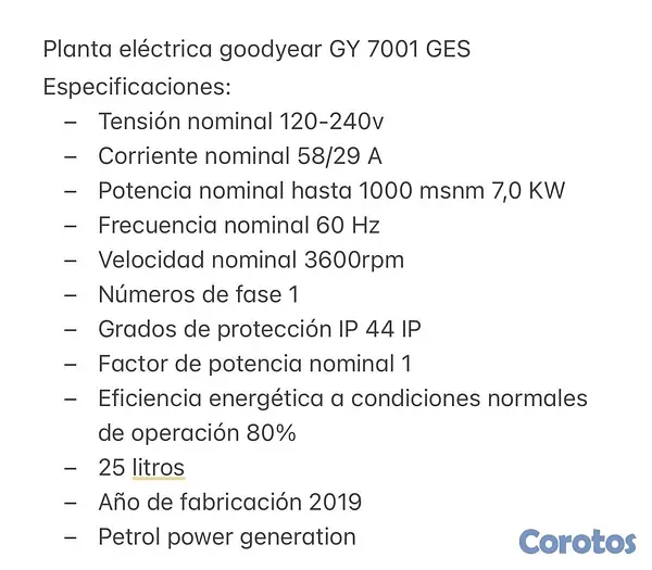plantas e inversores - PLANTA ELECTRICA GOODYEAR GY 7001 GES 5