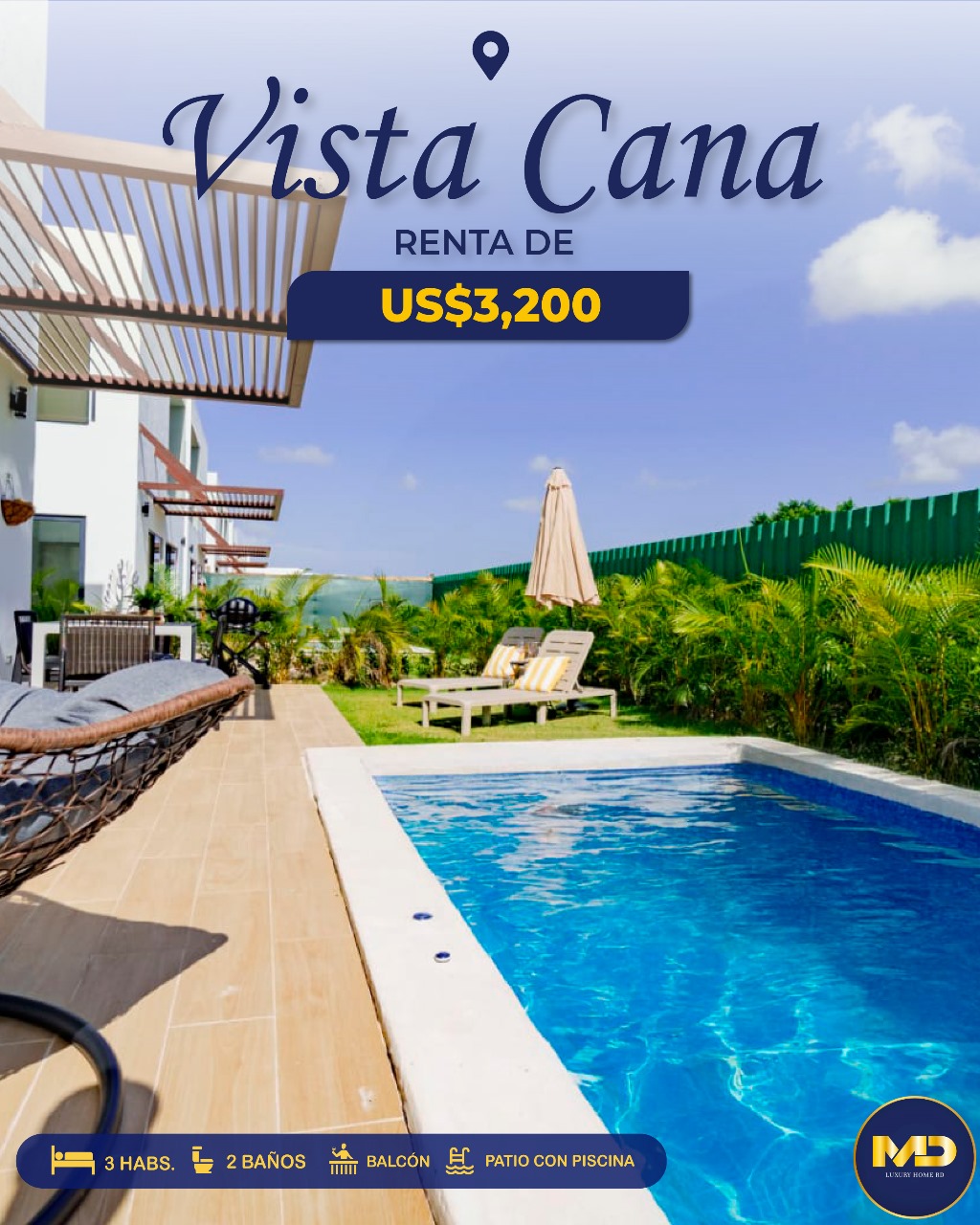 casas vacacionales y villas - Se alquila villa con piscina  amueblada en Vista Cana, Punta Cana 