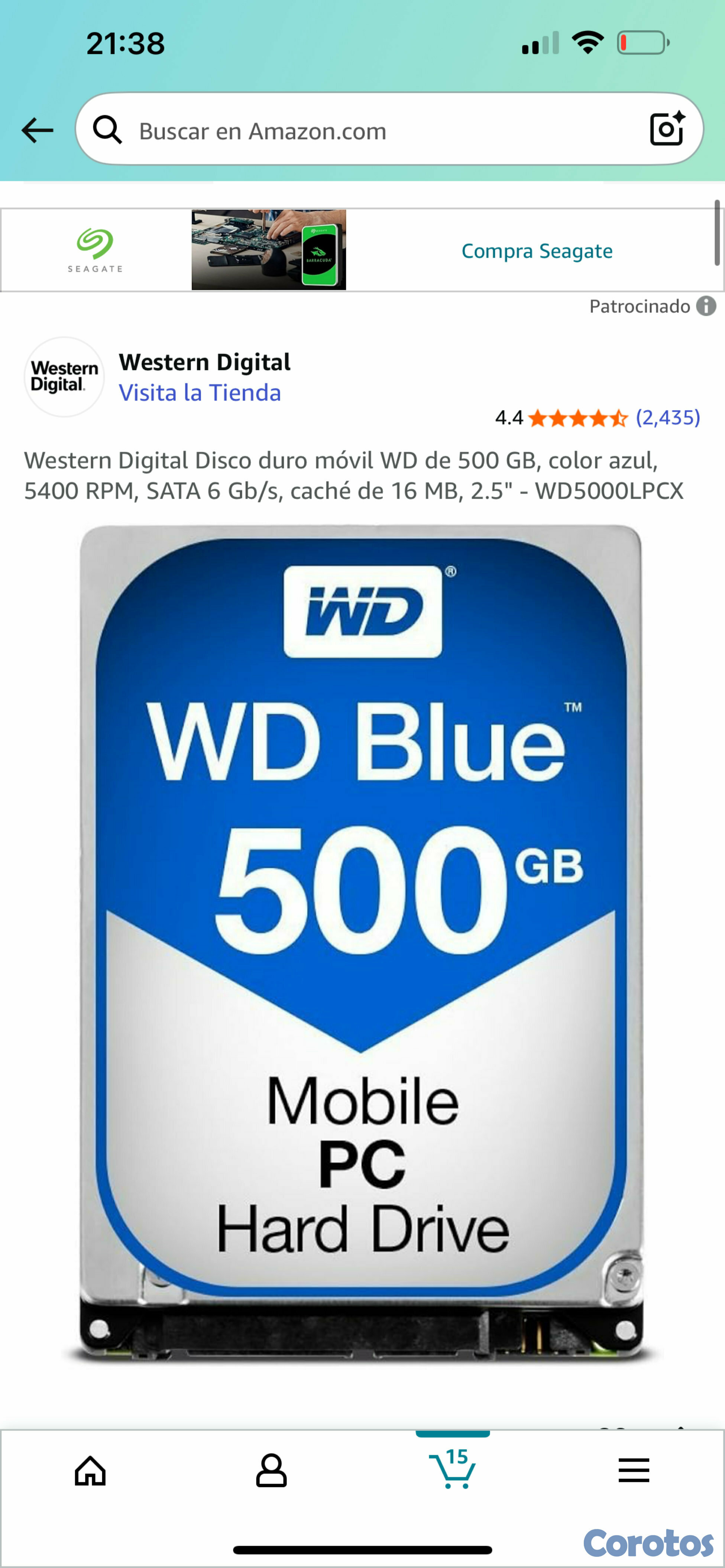 computadoras y laptops - Disco duro WD de 500 GB, color azul, 5